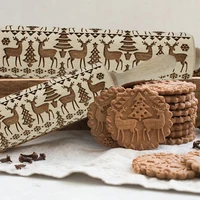 christmas rolling pins embossed wooden rolling pin snowflake elk pattern for baking cookies noodle biscuit fondant cake dough