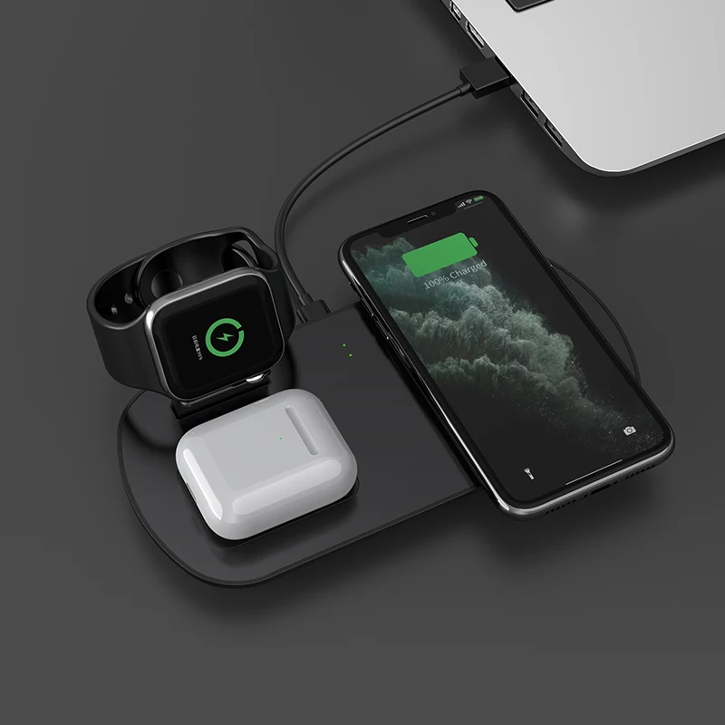 Зарядная док станция 3 в 1 15 Вт для Apple Watch 5 4 Airpods быстрая Беспроводная зарядка Qi iPhone