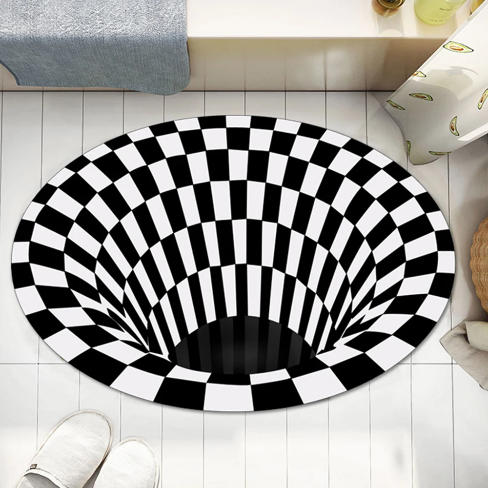Круглый коврик в клетку Вихревой с оптической иллюзией прочный нескользящий