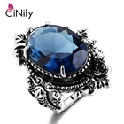 CiNily Роскошные Большие павлиньи синие сапфировые кольца для мужчин и женщин винтажные посеребренные ювелирные изделия кольца вечерние подарки на годовщину
