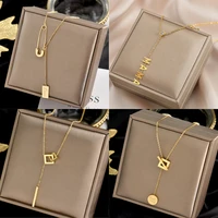 yaologe 316l stainless steel 2021 trend gold color geometric long tassel necklace for women casual boho gift fashion jewelry new