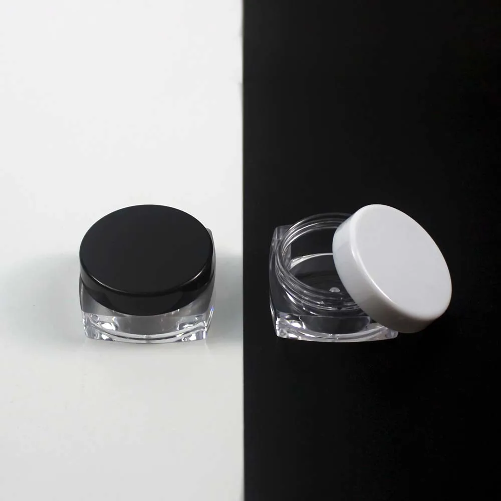 100 шт./лот 5 мл Со стразами и квадратной пластиковая баночка прозрачная 5g крем