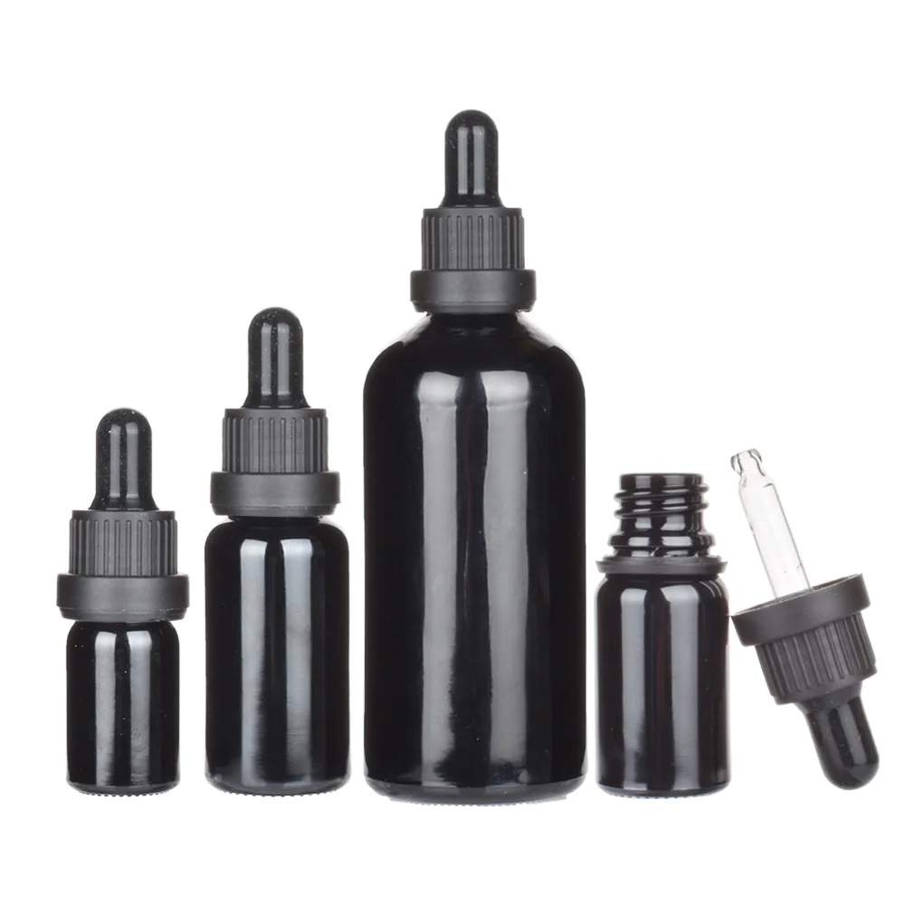 10pcs/lot 5ml 10ml 15ml 20ml 30ml 50ml 100ml black glass essential oil dropper bottle wtih piepette drop vials Containers | Красота и