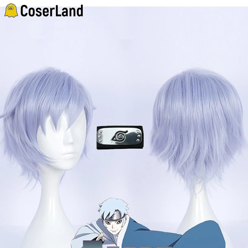 Парик для косплевечерние и повязка на голову из бело синих синтетических волос с