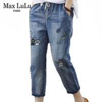 max lulu 2020 fashion summer streetwear denim trousers ladies vintage elastic jeans womens casual loose embroidery harem pants