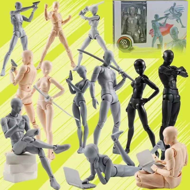 Artist Art Painting Anime Figure Sketch Draw Male Female Movable Body Chan Joint Action Figure Toy Model Draw Mannequin 15cm shfiguarts body kun body chan dx set grey orange color ver pvc action figure collectible model toy