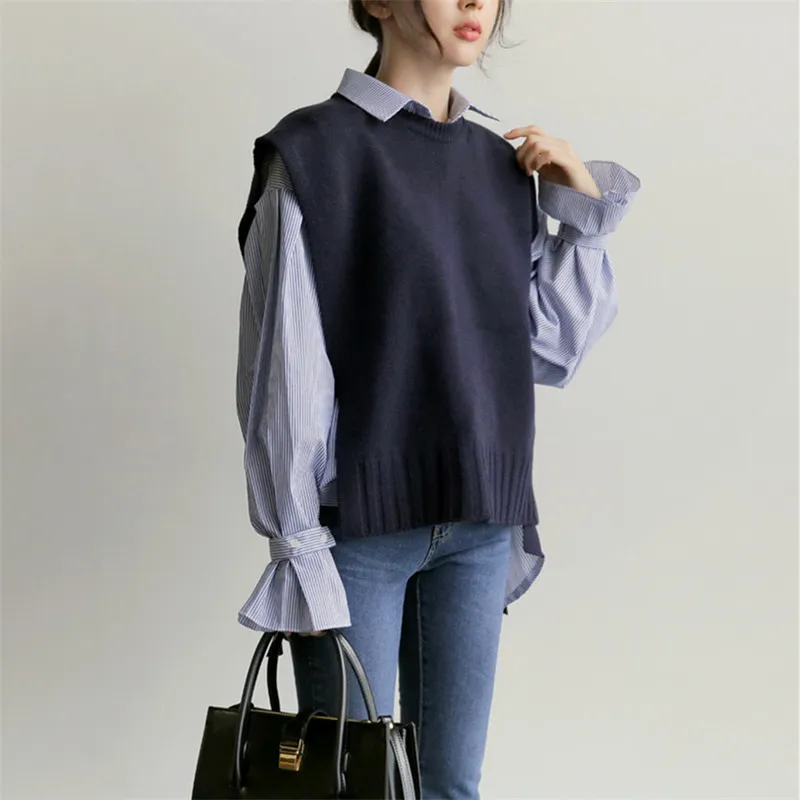 Женский трикотажный жилет Свободный пуловер без рукавов большие размеры весна