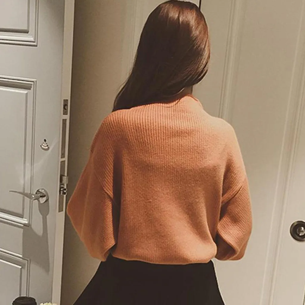 

Latern Sleeve Sweater Womens Korean Fashion Knitted Pullover Ladies Jumper Ladies Solid Turtleneck Winter ClothesJersey Mujer