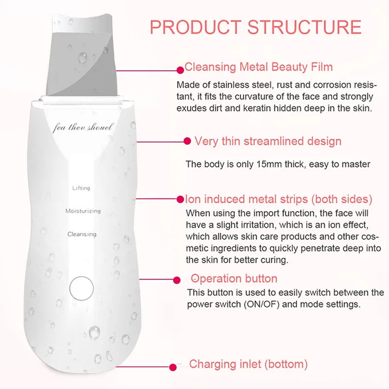 Beste Abay Ultrasone Huid Scrubber Ion Diepe Gezicht Reinigingsmachine Peeling Schop Facial Pore Cleaner Trillingen Lift Machine Schoonheid