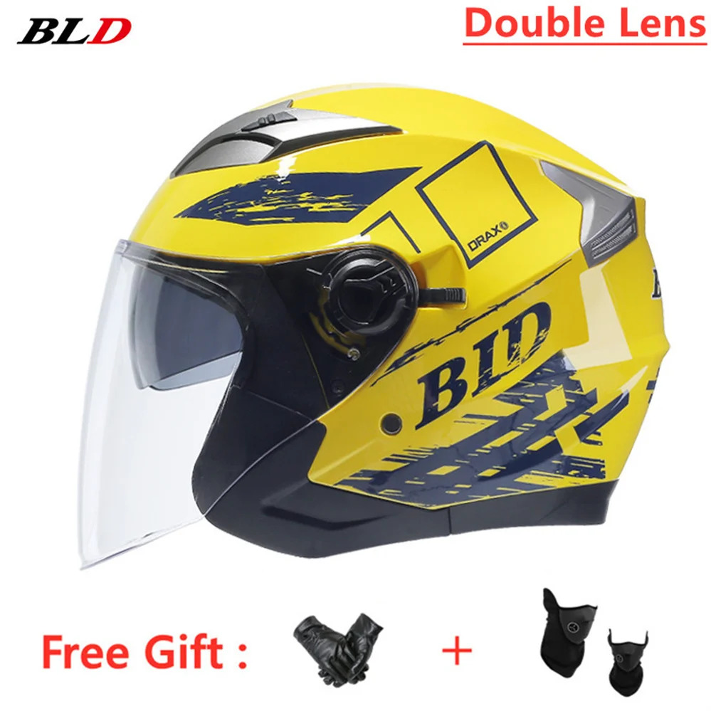 

BLD Vintage Dual Lens Motorcycle Open Face Helmet Electric Scooter Motorbike Casque Motocross Racing Casco Moto DOT Approved