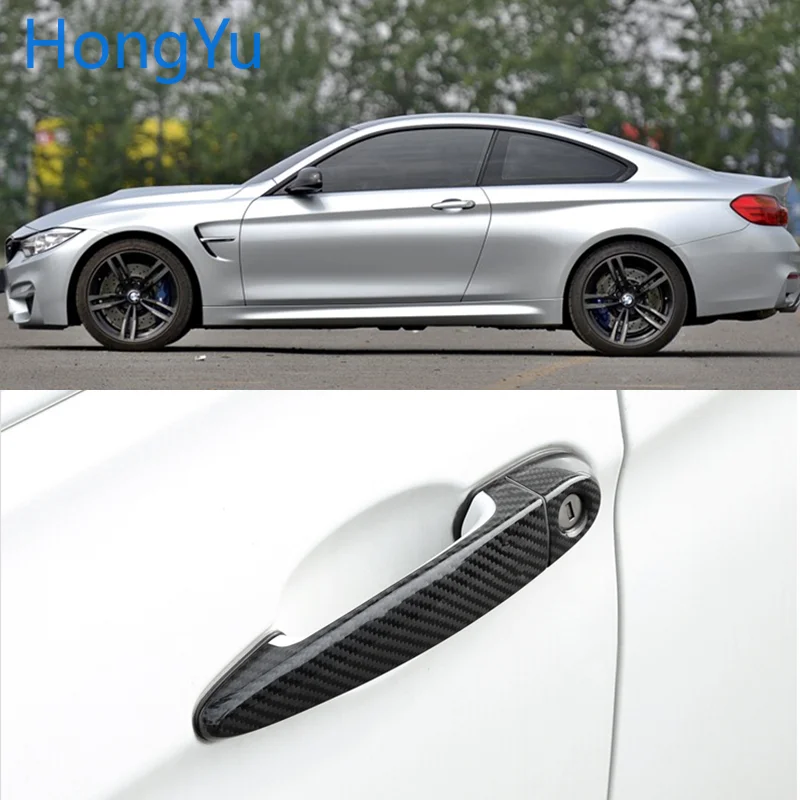 Auto Exterior Carbon Fiber Made Door Handle Cover Sticker Decorations Overlay Trim for BMW M4 F82 F83 2014-2018