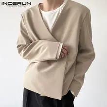 Fakuntn sólido colorfashion men blazer com decote em v rendas até streetwear ternos de lazer masculina manga longa 2021 coreano casual fino casacos 5xl (1)