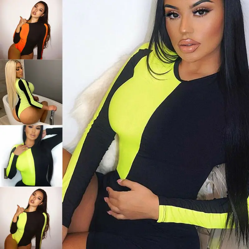 Женский комбидресс с длинными рукавами Флуоресцентный цвет лоскутный