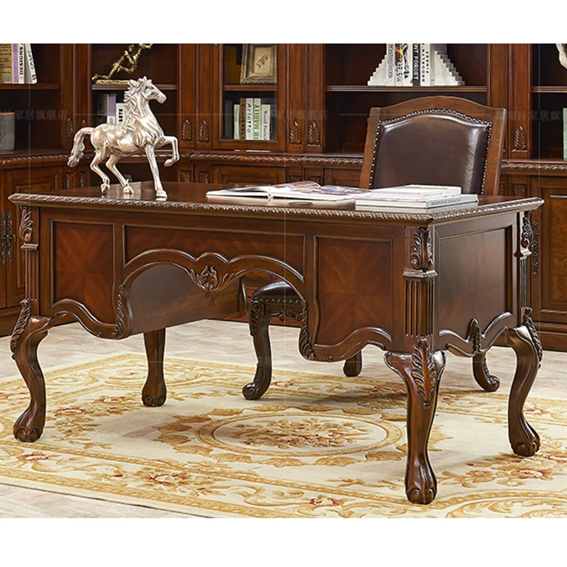 European-style Solid Wood Desk and Chair Combination 1.5m Computer American Home Writing Kids Table |