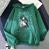 genshin impact xiao cool print hot game hoodies womenmen kangaroo plus size sweatshirts streetwear graphic hip hop fashion tops