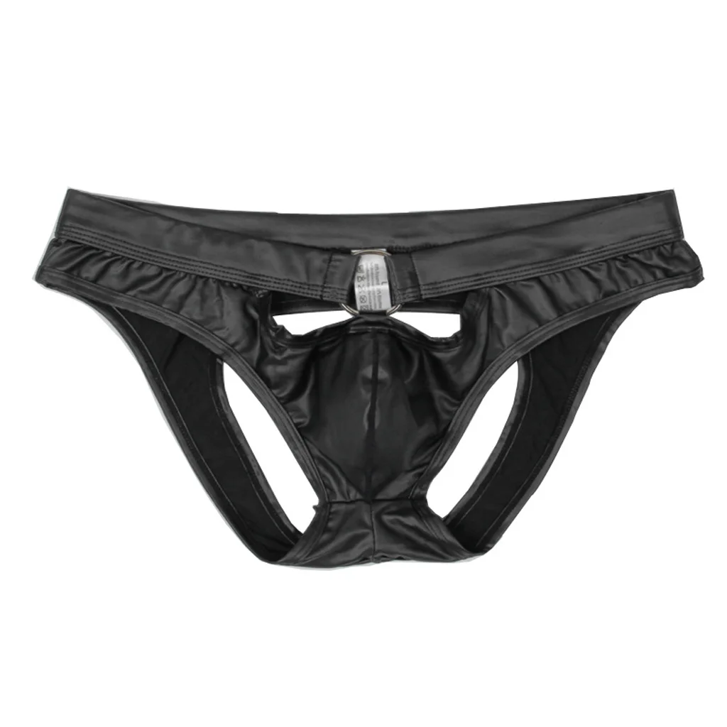 

Faux Leather Mens Briefs Bulge Pouch Open Butt Jockstrap G-string Underpants