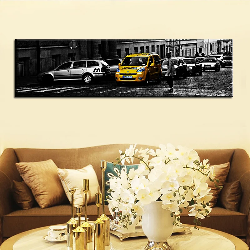 

60x210 см-Северный желтый автомобиль ретро уличный пейзаж плакаты и принты на холсте картина для гостиной настенное Искусство Декор холст печ...