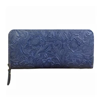 embossed pattern genuine leather womens long wallet multi function credit card id card slot large capacity storage coin purse