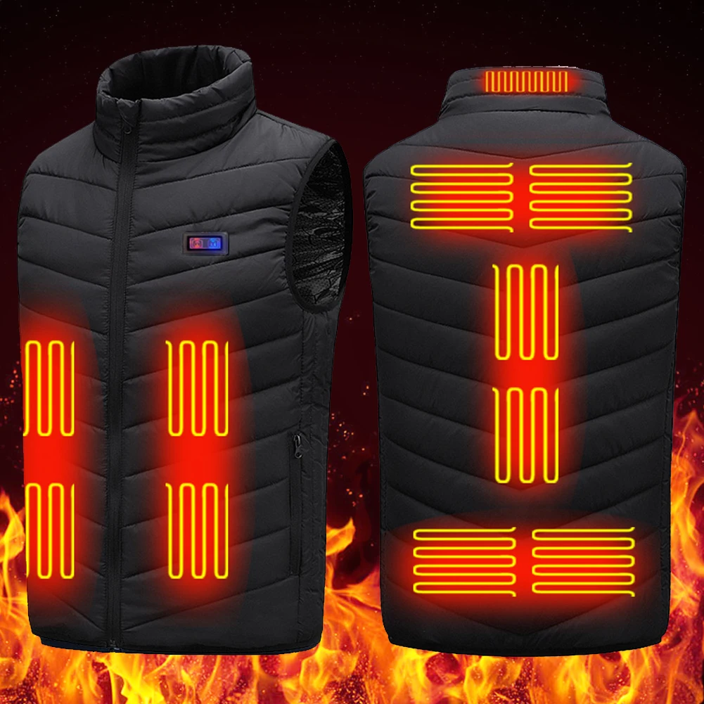 

11-Place Smart Electric Heated Vest Winter Thermal USB Heating Jacket Black Outdoor Sports Warm Clothing Heatable Coat Vests