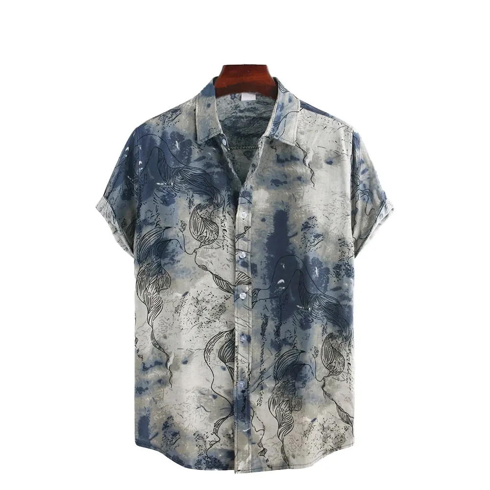 

Fashion Men's Shirts Hawaiian Casual Short Sleeve Mens Top Blouse Shirt Summer Bottom Up Dress Shirts Men