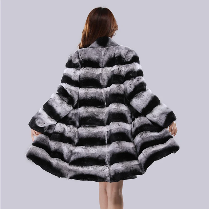 Женское длинное пальто из меха кролика Рекс роскошная куртка Шиншиллы с