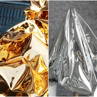 mirror reflective pu leather gold silver diy coat bags stage clothes decor stiff feel designer leather fabric 50130cm