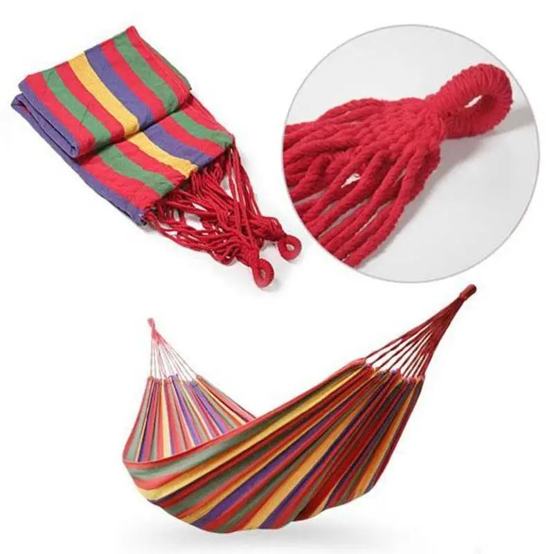 

for Portable Travel Hammock Home Hammock Hanging Canvas Swing Bed Red Outdoor Hiking Hammock Stripe Garden Camping Garden Hammoc