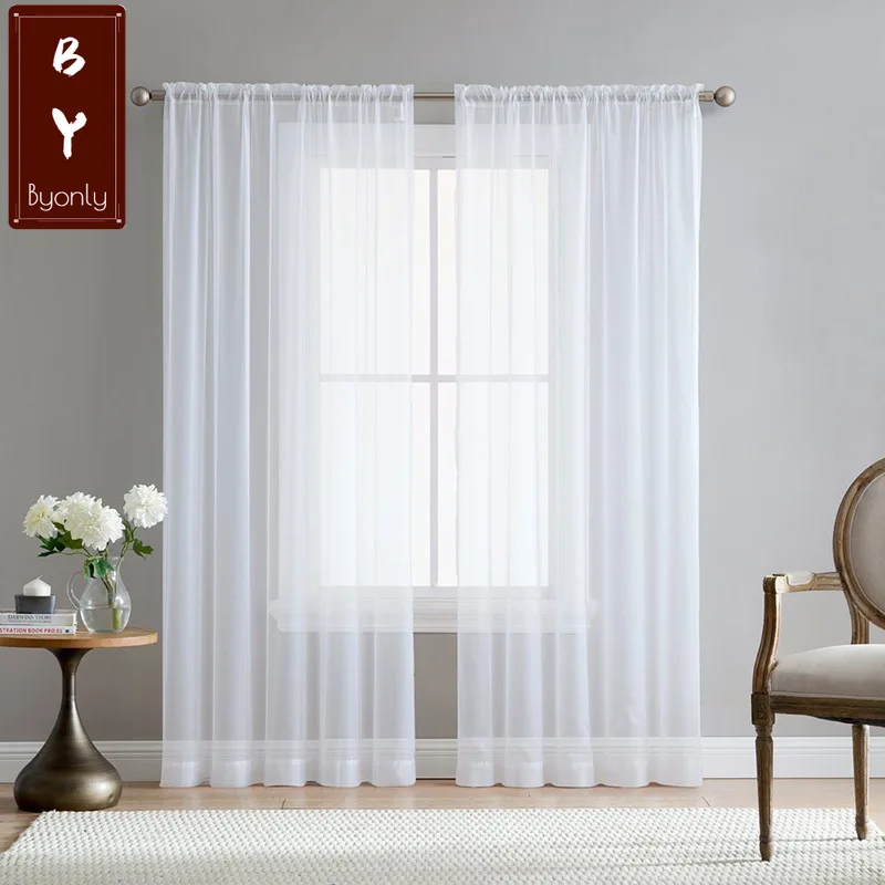

Solid White Tulle Sheer Window Curtains for The Living Room Bedroom Kitchen Voile Window Drapes Bathroom Fabric European Curtain