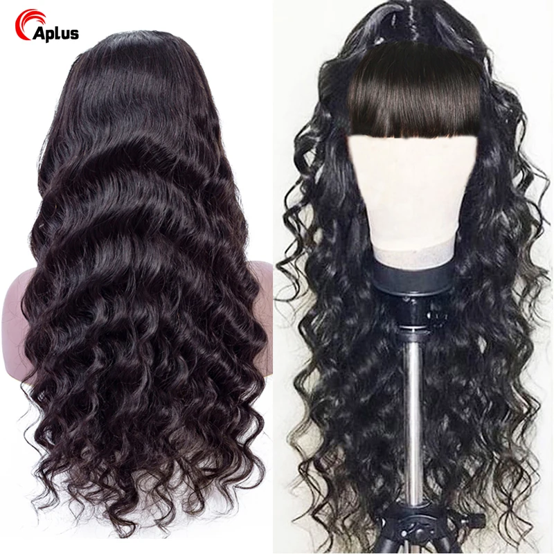 

Long Bob Loose Deep Wave Wig Malaysian Loose Deep Wave Human Hair Wigs With Bangs For Women 180% Full Machine Made Remy Hair Wig