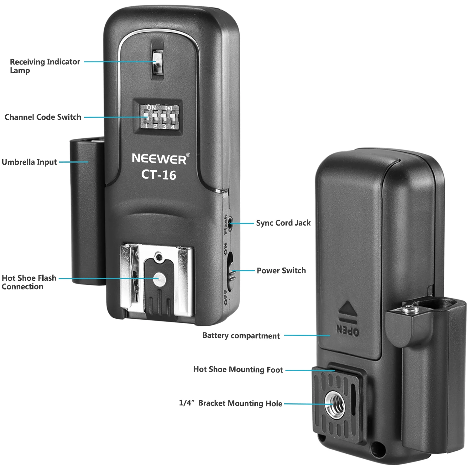 

Neewer 16 Channels Wireless Radio Flash Speedlite Studio Trigger Set