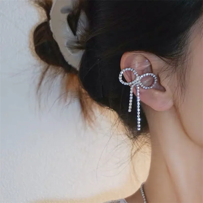 

Fashion Earring bow tie ear buckle tassel new full drill personality tide elegant ear clip no earhole earrings for women moda
