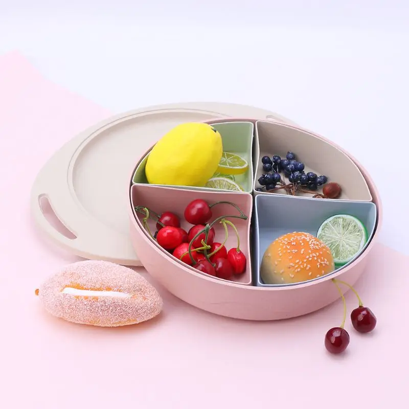 Пшеничное соломенное блюдо для закусок коробка для конфет лоток для фруктов блюдо ручка Креативные 4 ячейки сетки с крышкой Домашняя вечеринка принадлежности