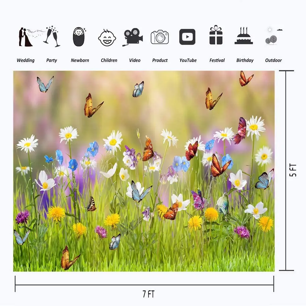 

Photography Backdrop Newborn Green Grass Butterfly Background for Baby Shower Happy Birthday Party Butterfly Themed Backdrops