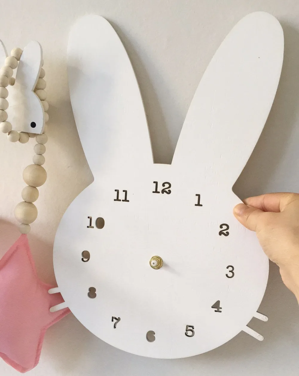 Nordic Kids Room Decor Rabbit Bunny Clock Wall Hanging Room Decoration Scandinaivan Style Kids Decor Nordic Nursery Decoration