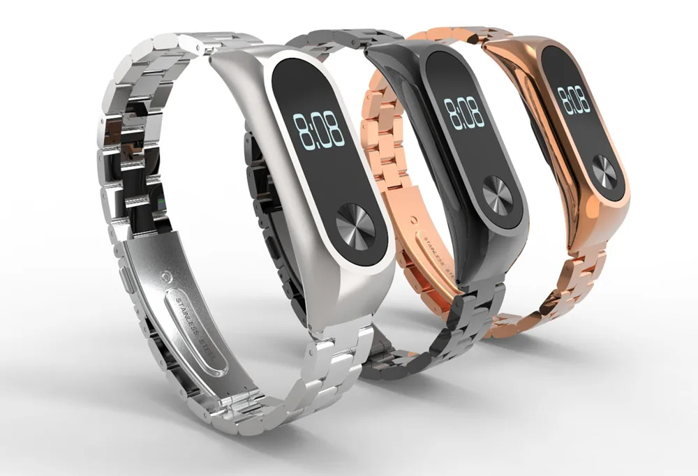 Безвинтовой mi band 2 умный Браслет для Xiao mi band 2 ремешок на запястье ремень из нержавеющей стали черный серебристый золотой