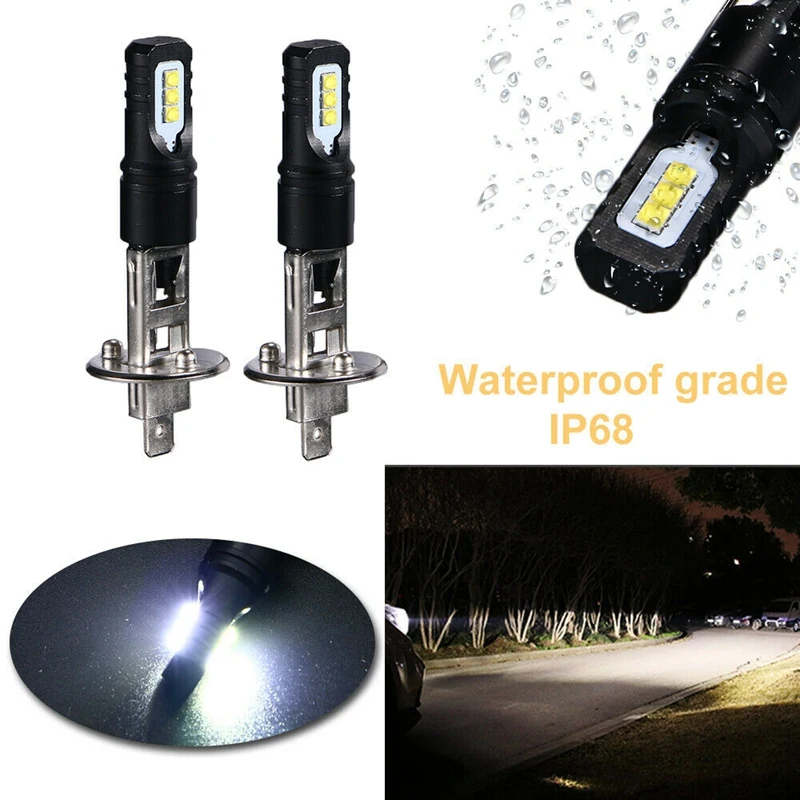 

2X H1 6000K Super Bright White 6000LM DRL LED Headlight Bulb Kit High-Beam