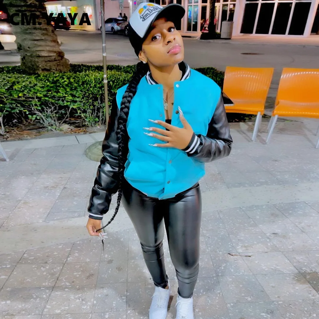 

CM.YAYA Women Jackets Patchwork Single Breasted Loose Coats Fashion Tops for Female Stylish Casualwear Autumn Clothing 2021