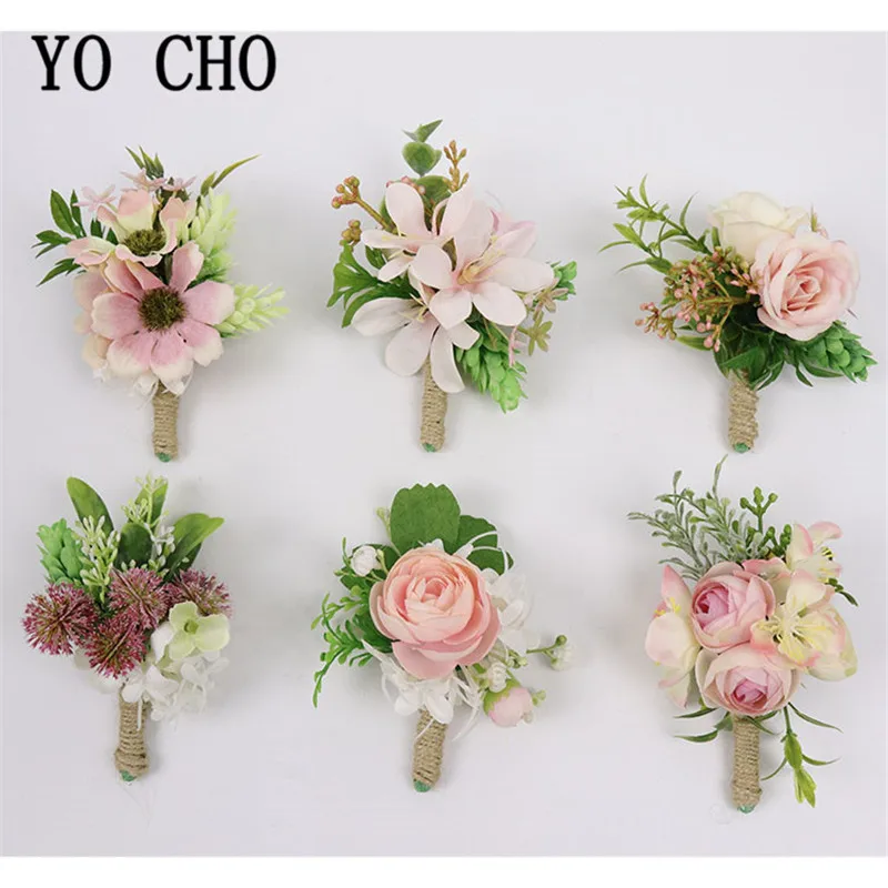 Бутоньерка YO CHO цветы корсажи свадебные шелковые розы красные бутоны для шафера