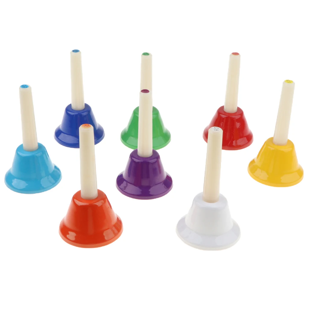 Pack of 8 Multi-Color Hand Bells Note Tones Orff Percussion Instrument Kids Early Musical Learning Toy | Игрушки и хобби