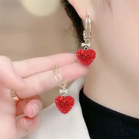 2021 trend new arrivals fashion blue crystal love heart dangle earrings womens sweet fashion jewelry 925 silver needle