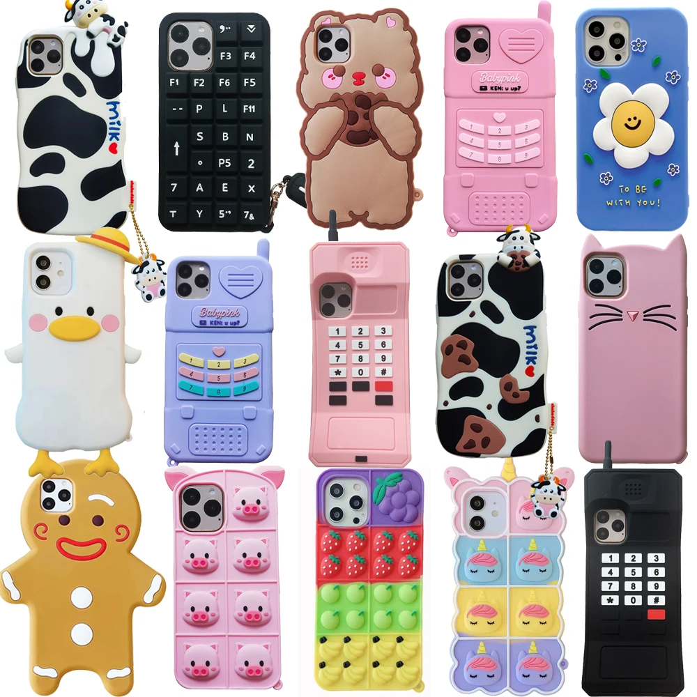 

For iPhone 12 12Pro / Max 13 13 Pro Max 3D Cute Cartoon Animal Soft Silicone Case Cell Phone Back Cover Shockproof Shell Skin