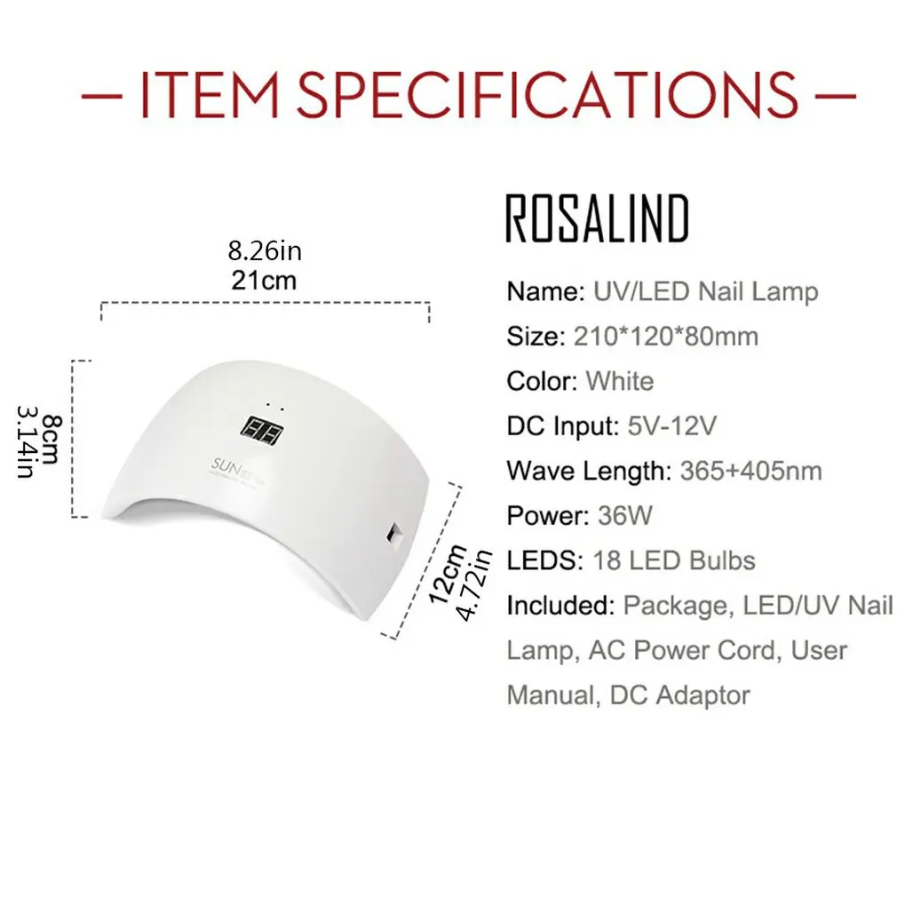 

UV LED Nail Lamp Nail Dryer 36W Dual Light Source Induction Nail Phototherapy Machine UV Lamp LED Nail Device