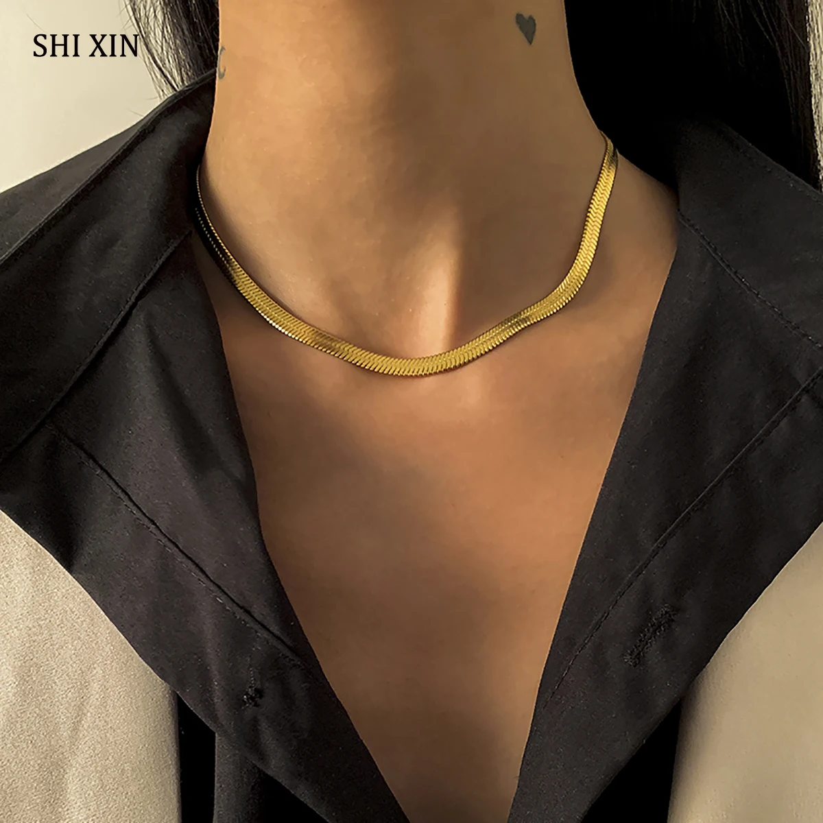 Женское Ожерелье чокер SHIXIN простая цепочка из нержавеющей стали со змеиным