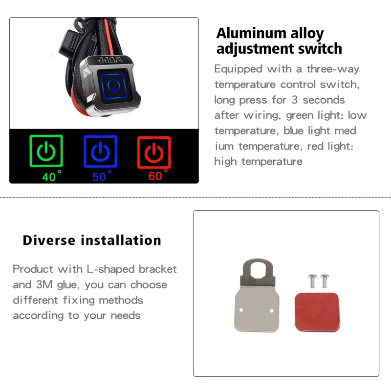 

Motorcycle Grips Adjustable Three-Speed Temperature Control Independent Switch Electric Heated Molded Hand Warmers Dropship