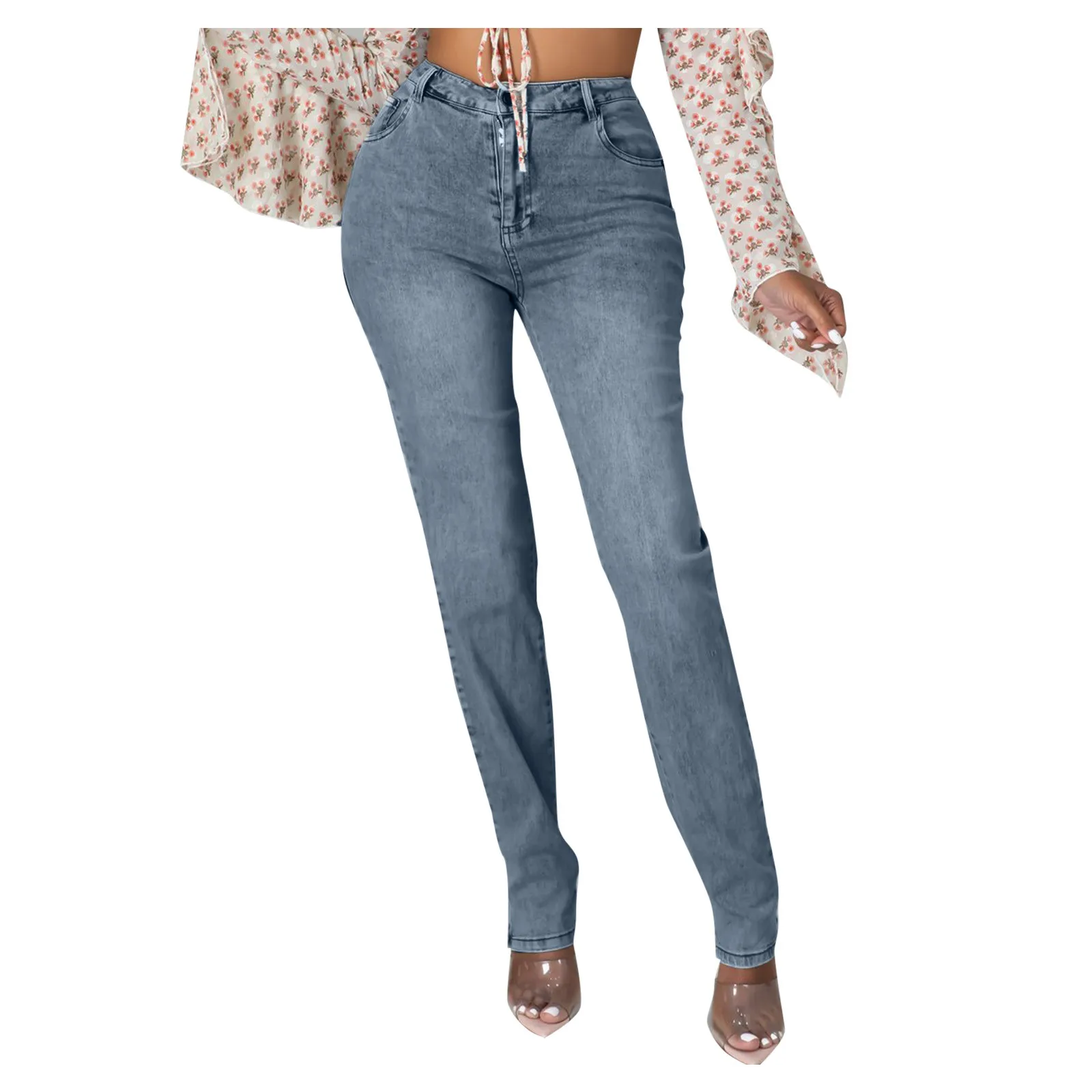 Женские узкие джинсы с рельефным переходом цвета длинные градиентом обычные