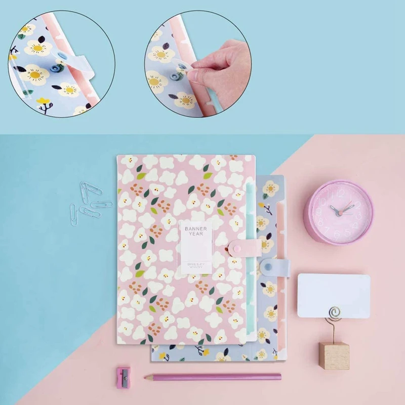 

4 PCS A4 Extended Folder for Letter Size, Floral Printed Accordion File Storage Box with 8 Pockets