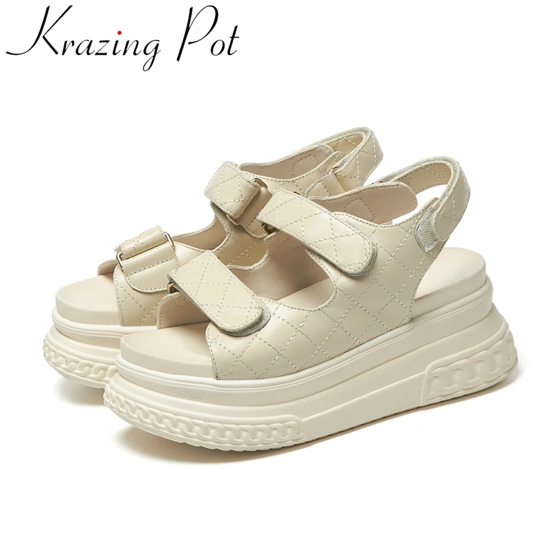 

Женские офисные туфли Krazing Pot, черные босоножки из бычьей кожи на высокой толстой подошве, с открытым носком, на платформе и свидании, на лето,...