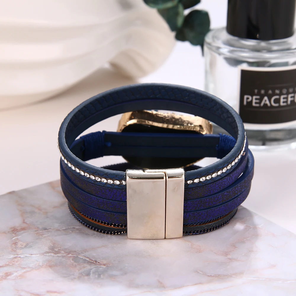 Vienkim большие каменные браслеты со стразами браслеты для женщин Bijoux массивные несколько слоев кожаный браслет женские ювелирные изделия