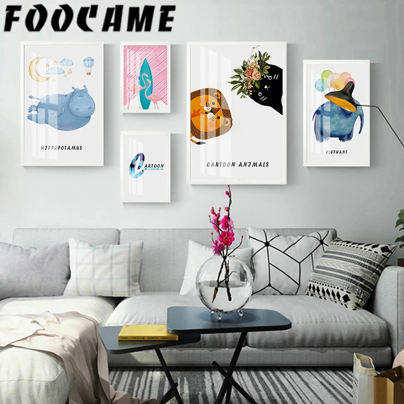 Картина на холсте с изображением слона фламинго современные Мультяшные постеры