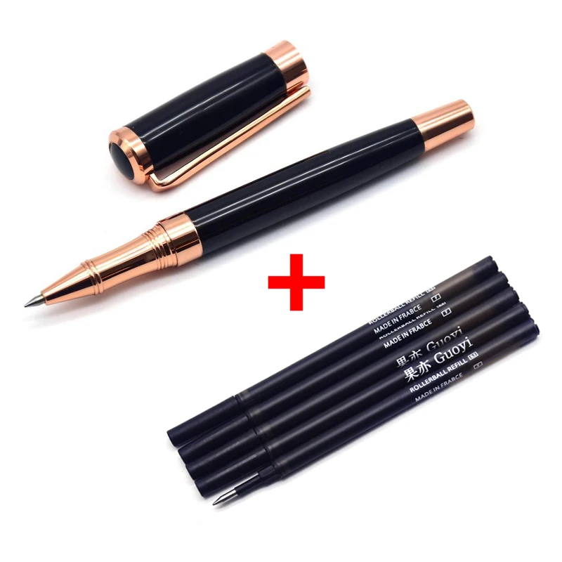 Pen-5 Black refills Guoyi B103, розовое золото, двухцветная металлическая гелевая ручка, 0,5 мм, роскошные подарочные ручки, бизнес-конференции, офиса, студенческие школьные принадлежности - Цвет: Pen-5 Black refills